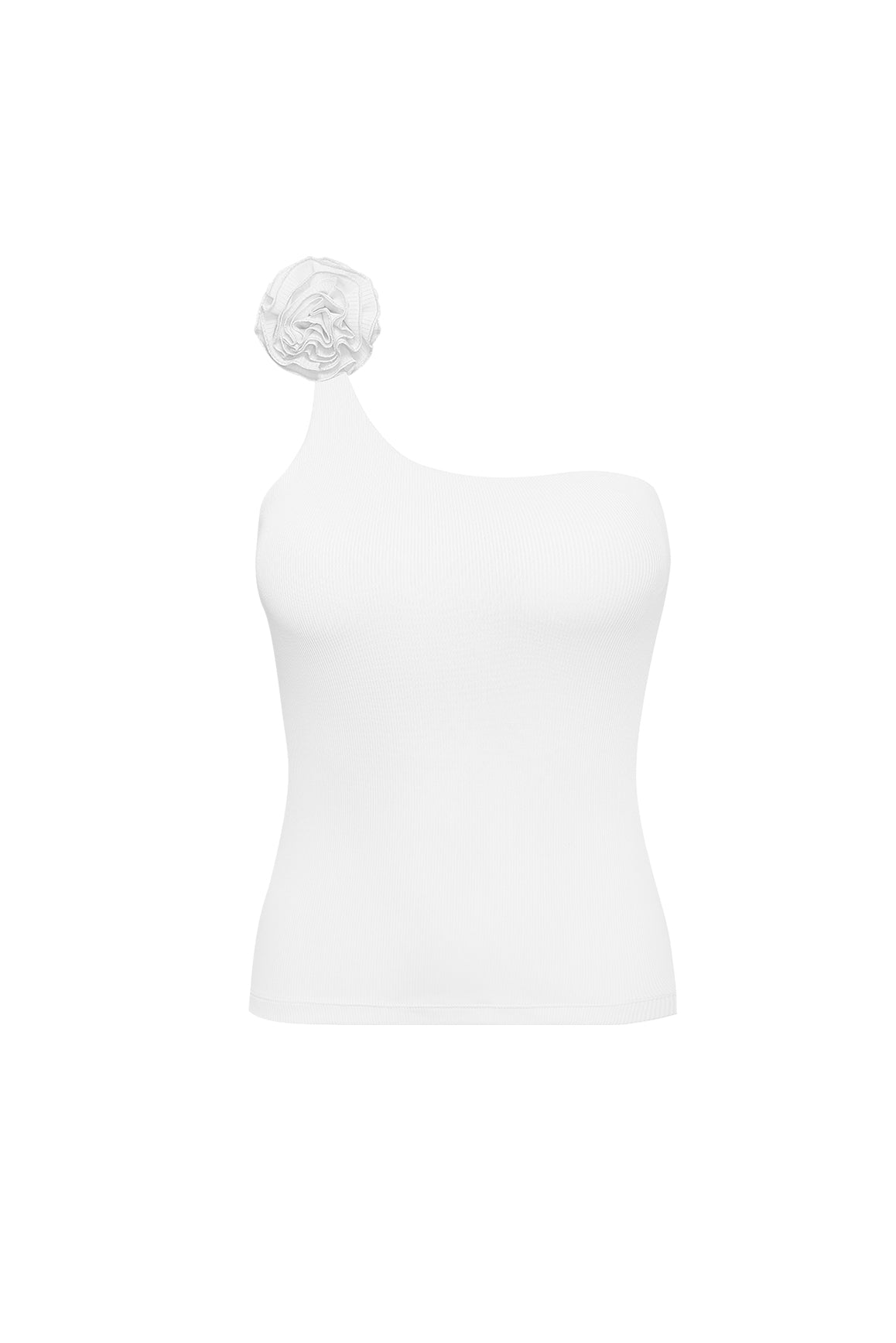WISKII ivory one-shoulder floral tank top with a stylish design, featuring a single shoulder strap and vibrant floral pattern.