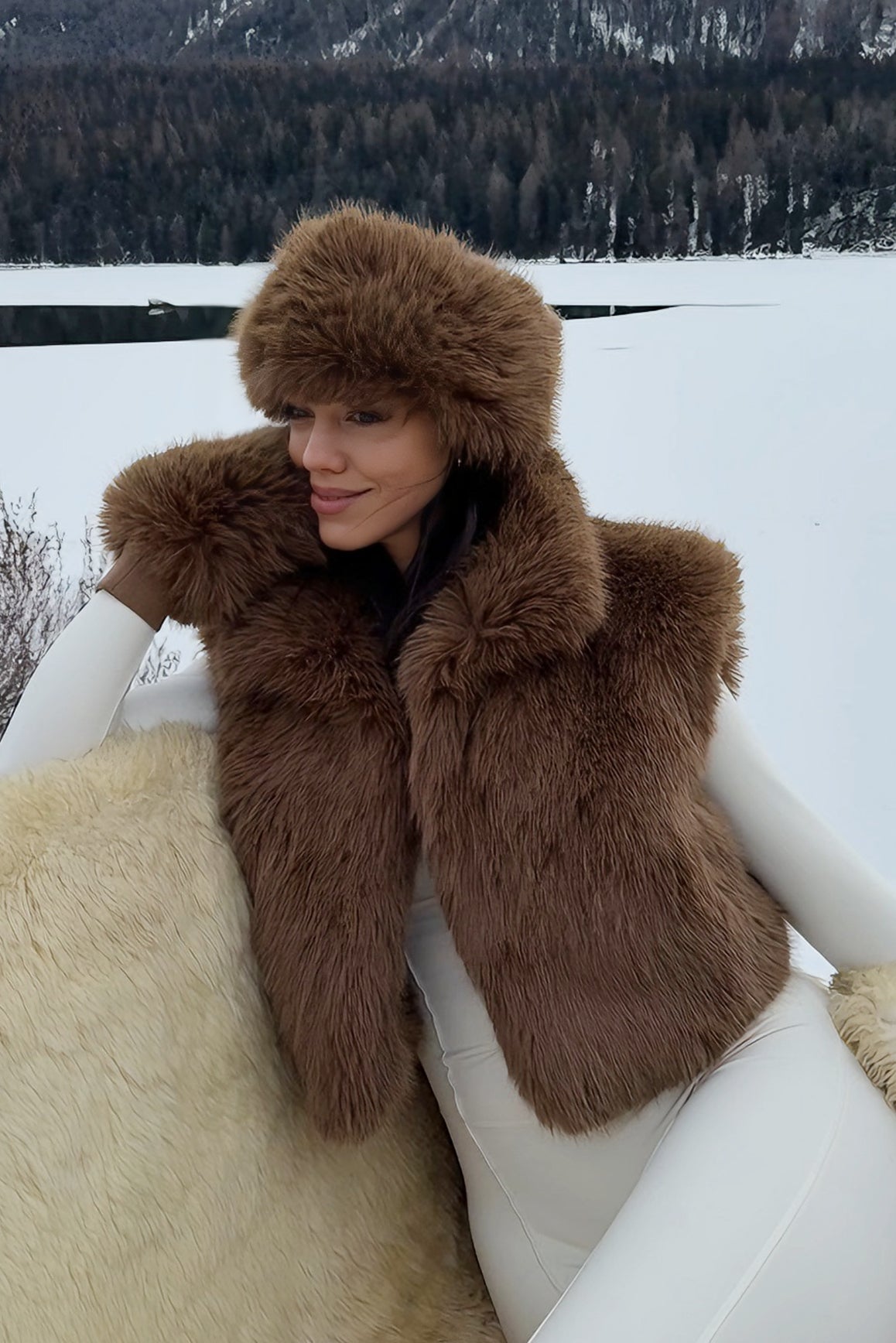 Alpine Cloud Faux Fur Vest | Amber | WISKII Active