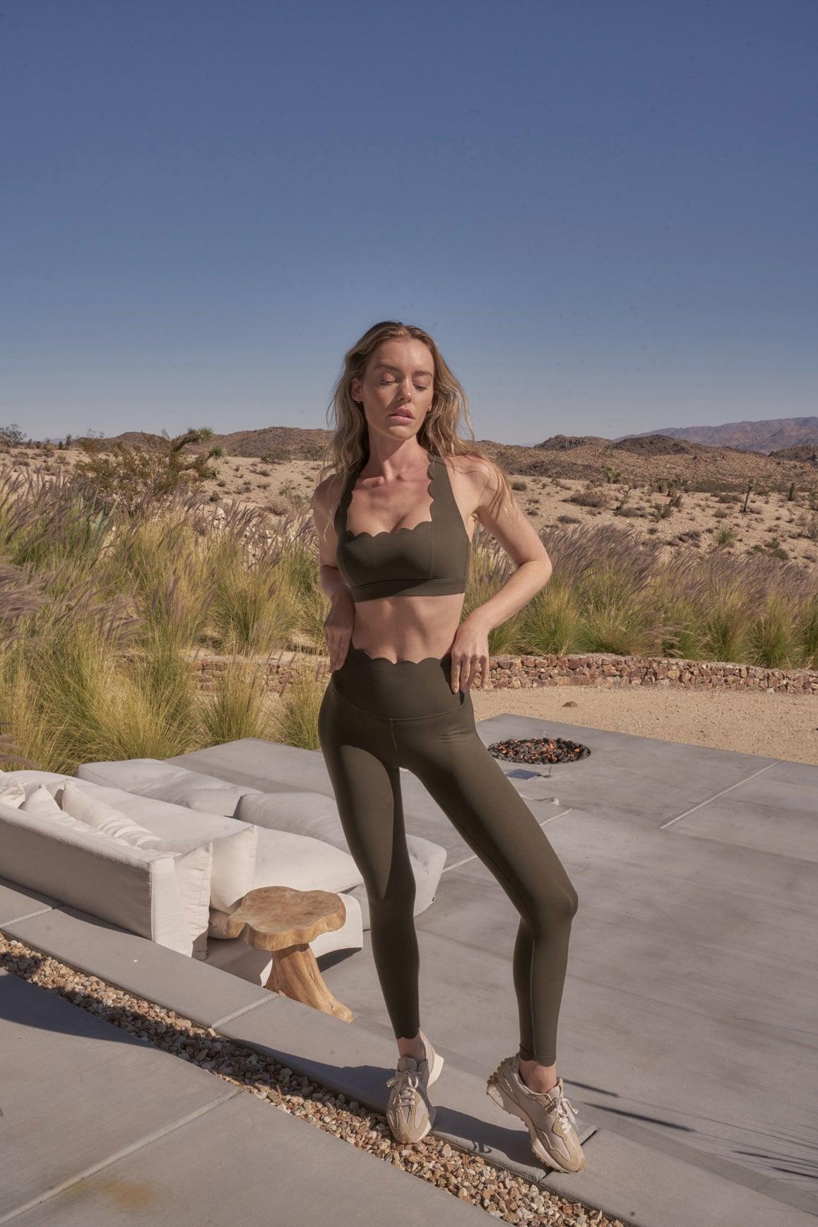 WISKII Forest Green Cross Back Sports Bra, supportive athletic bra with cross-back straps for active wear.